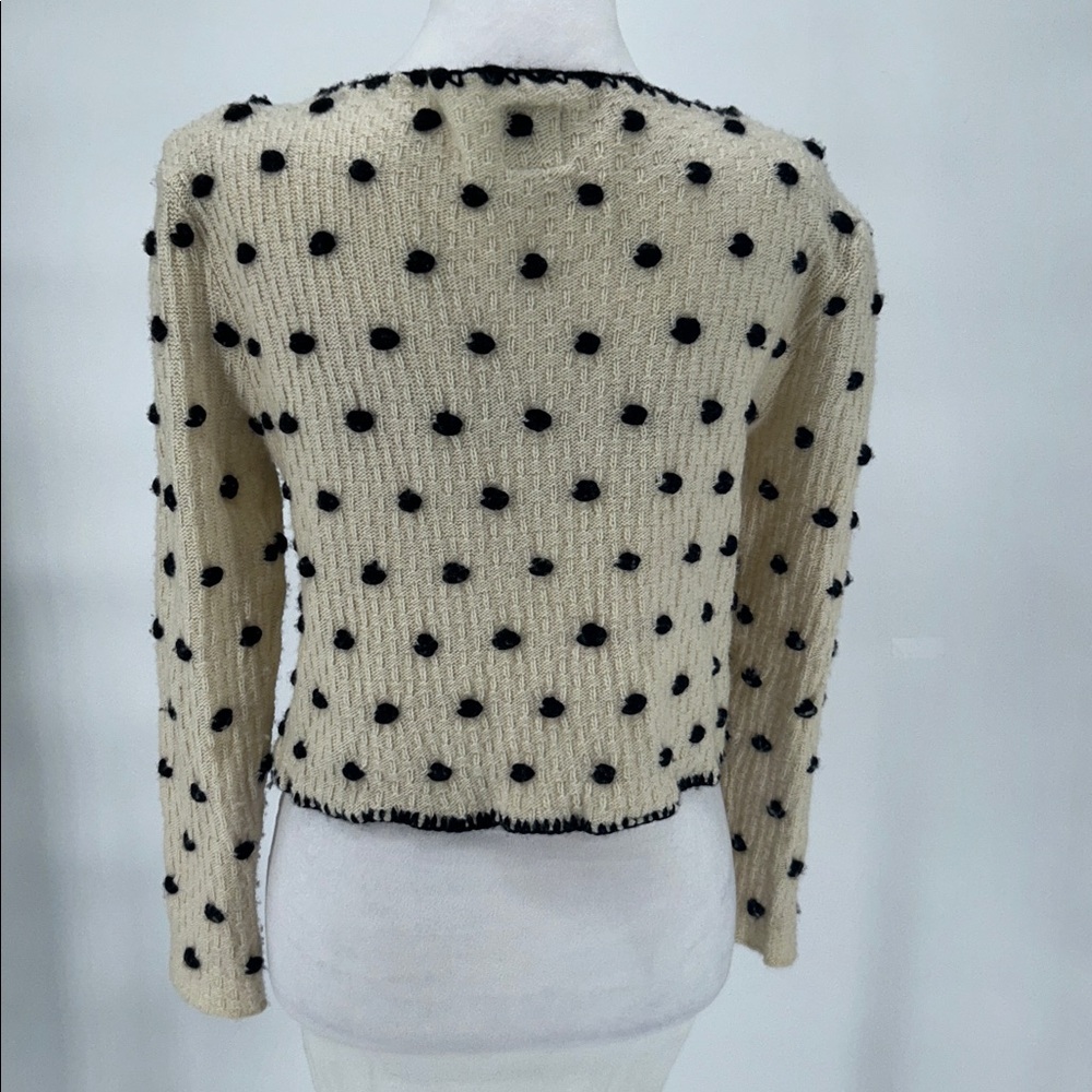 TACH Black and Cream Polka Dot Cardigan Farah Hand-Knitted Wool Cardigan SZ XS - Picture 11 of 15